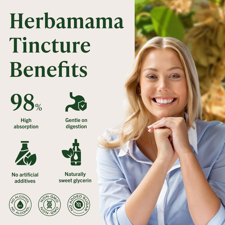 HERBAMAMA Slippery Elm label close-up showing vegan and non-GMO