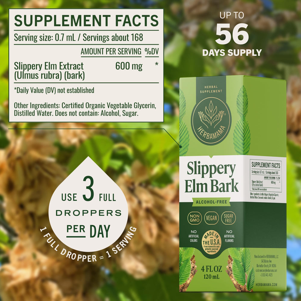 HERBAMAMA Slippery Elm drops poured into juice for convenient use