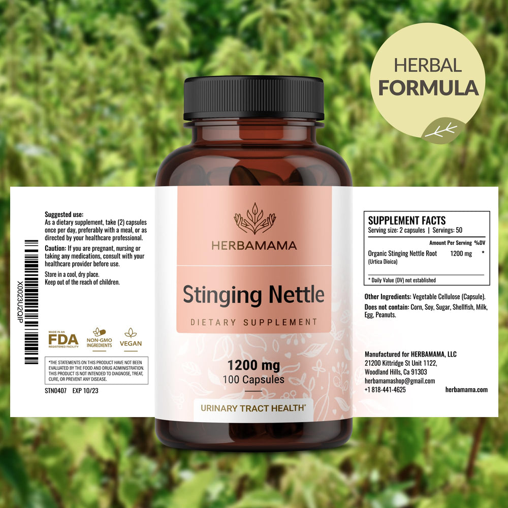 HERBAMAMA Stinging Nettle Capsules daily-dose setup for a convenient routine.