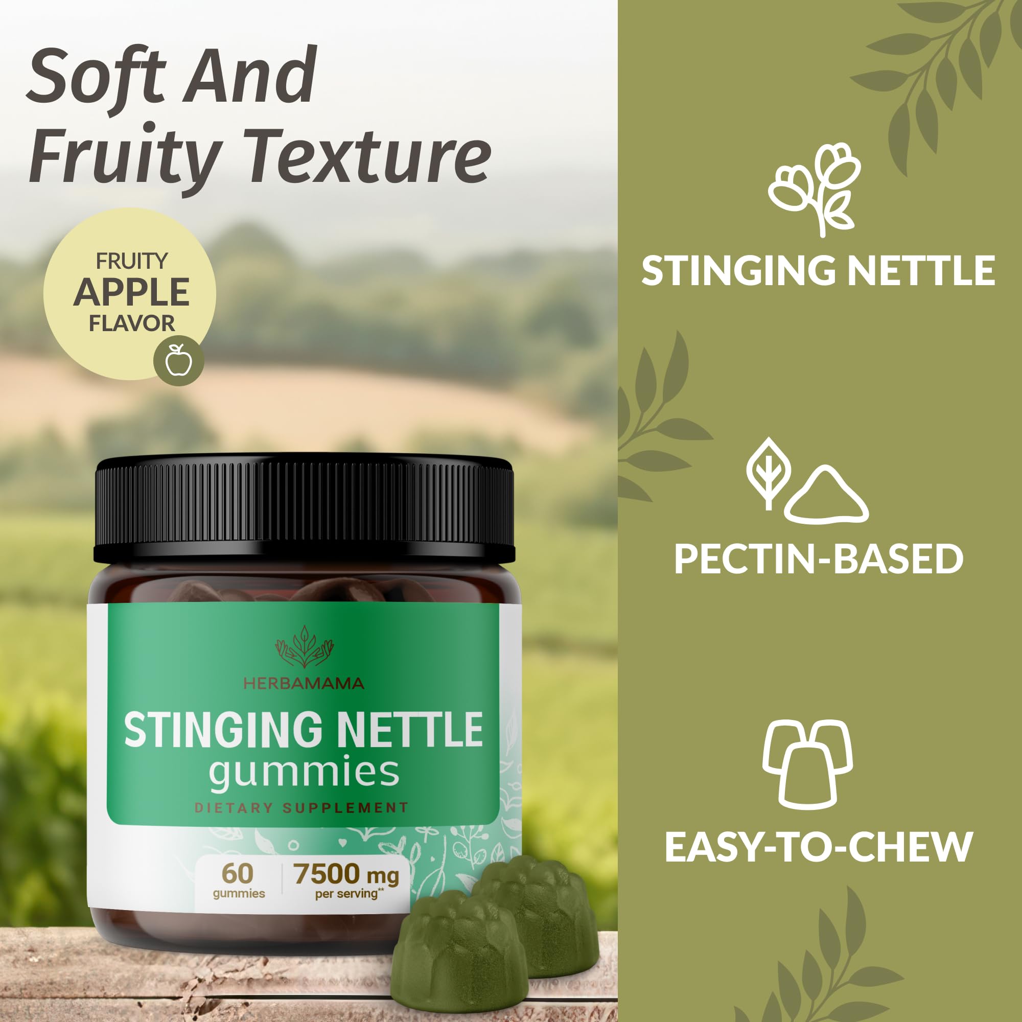 HERBAMAMA Stinging Nettle Gummies on-the-go pack for portable daily nettle support