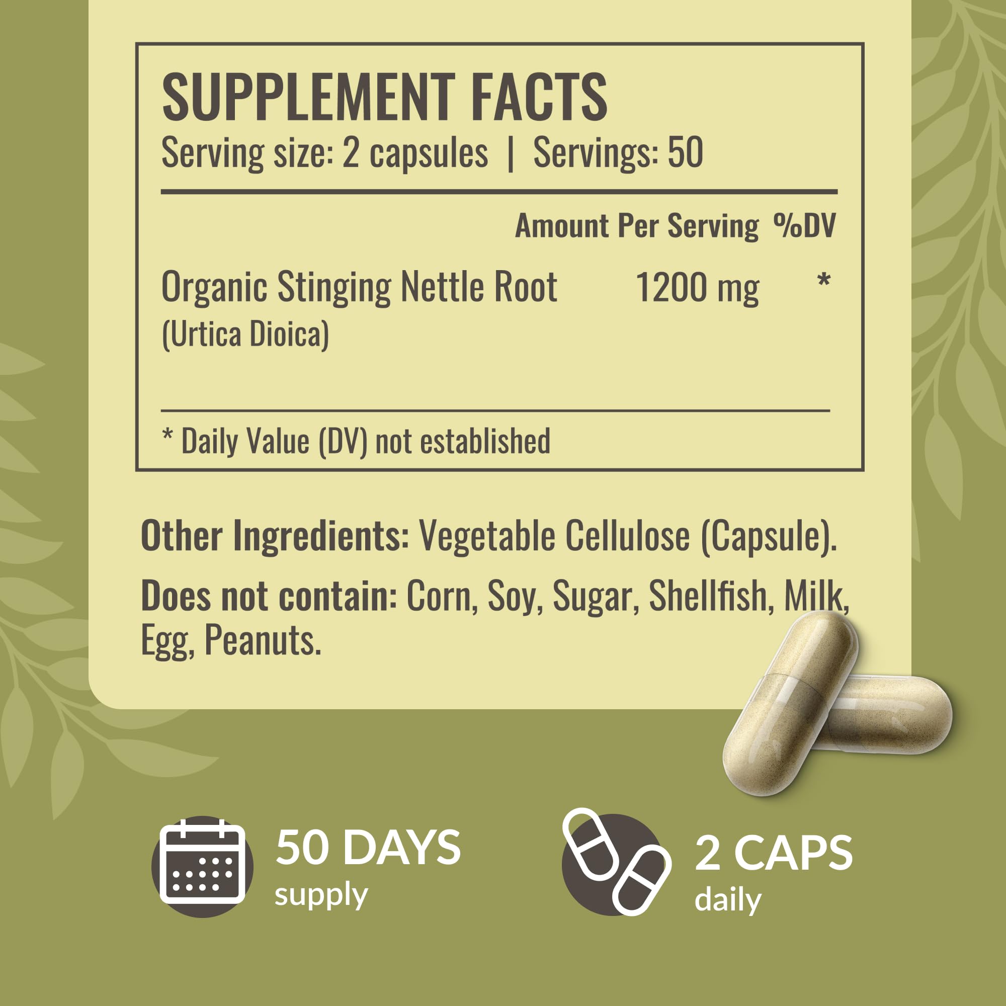 HERBAMAMA Stinging Nettle Root Extract 1200mg close-up emphasizing potency.