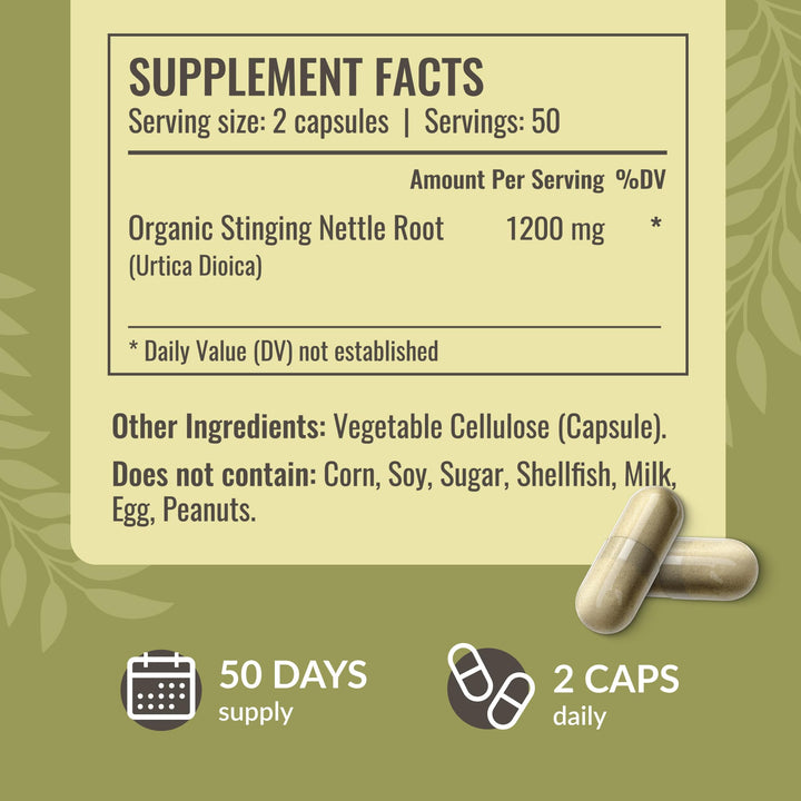 HERBAMAMA Stinging Nettle Root Extract 1200mg close-up emphasizing potency.