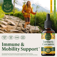 HERBAMAMA Turmeric Drops with black pepper extract highlights enhanced absorption potential.
