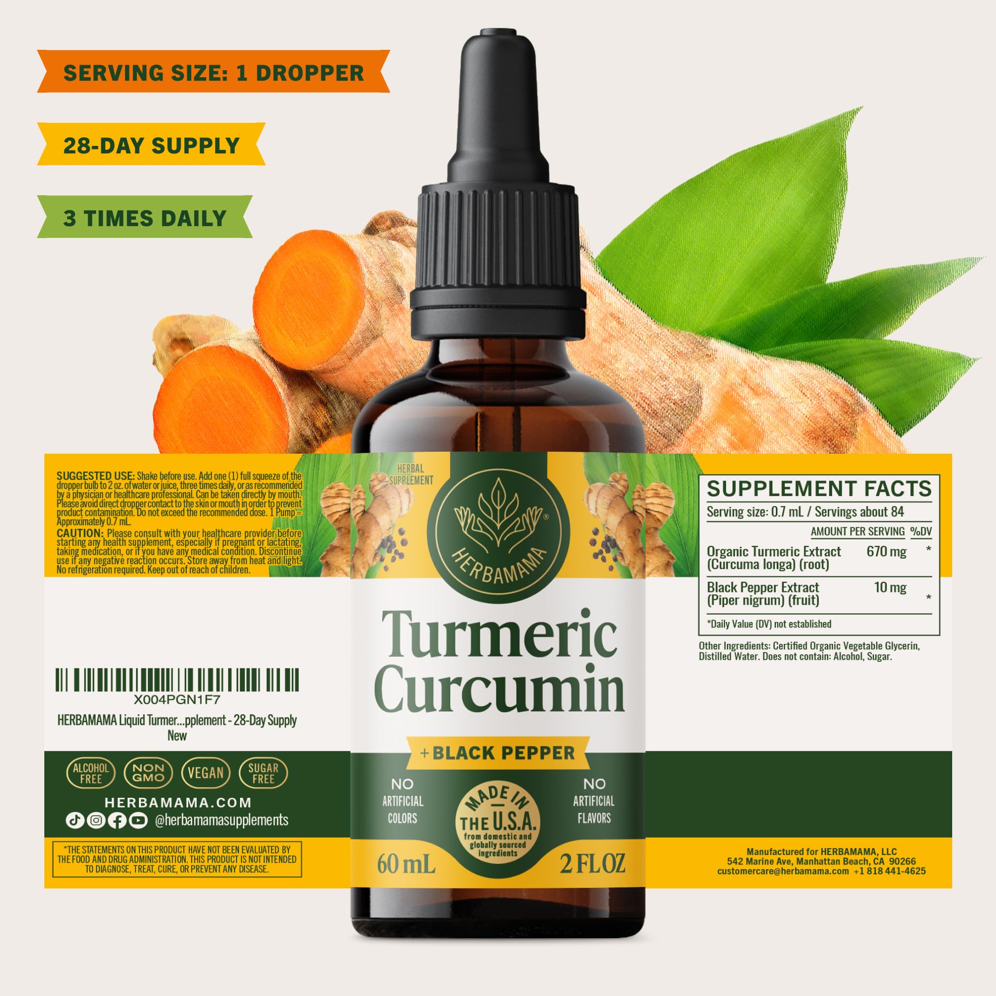 HERBAMAMA Drops on countertop suggests easy, sugar-free routine for mindful wellness.