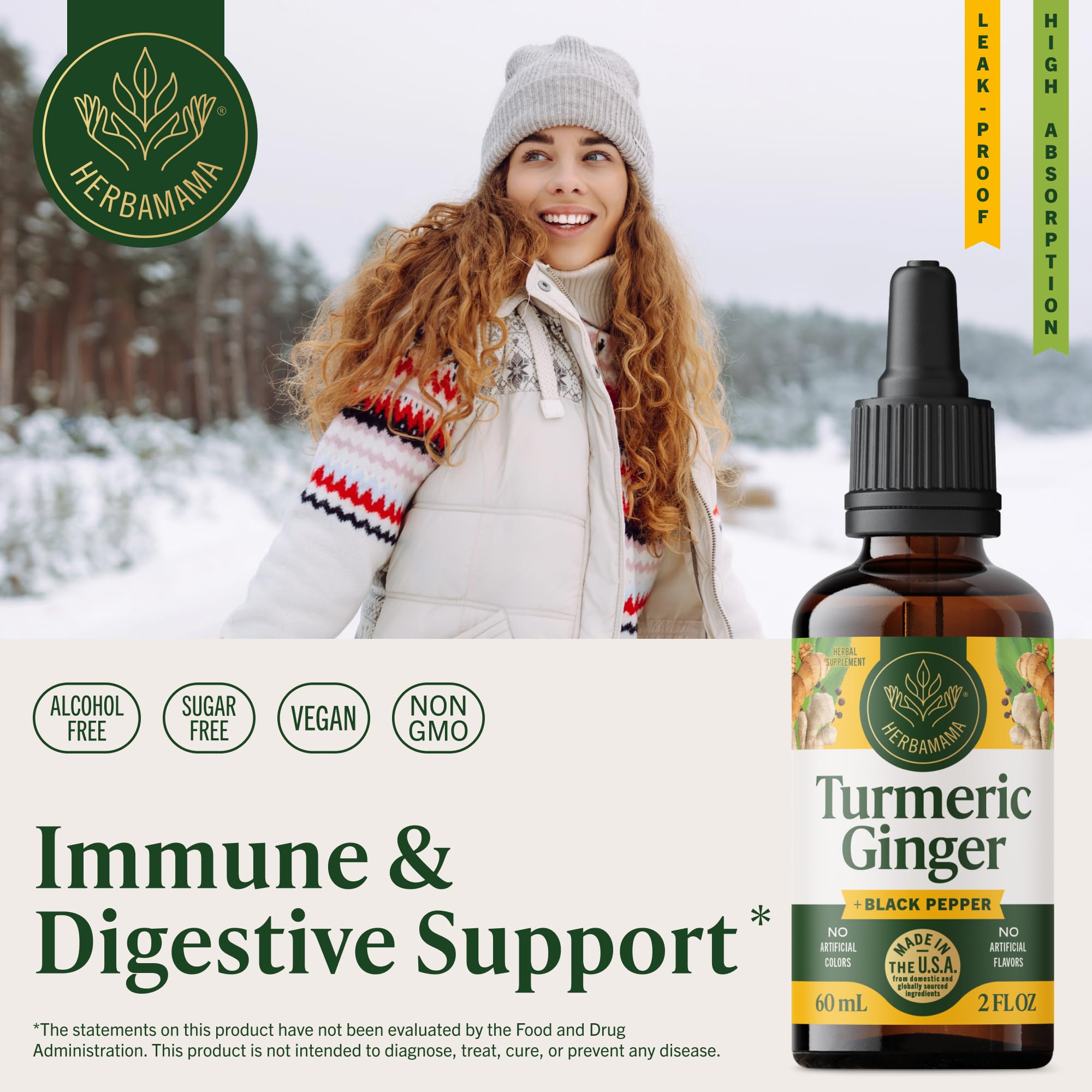 Herbamama Turmeric Ginger Drops pour shows quick-use format.