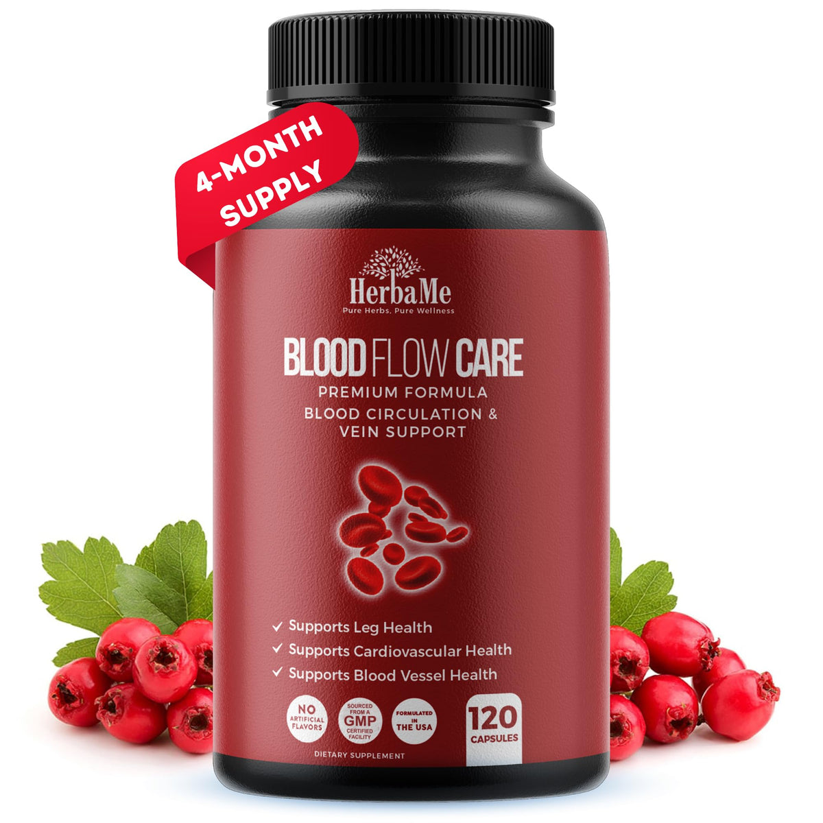HerbaMe Blood Circulation bottle on table for daily support