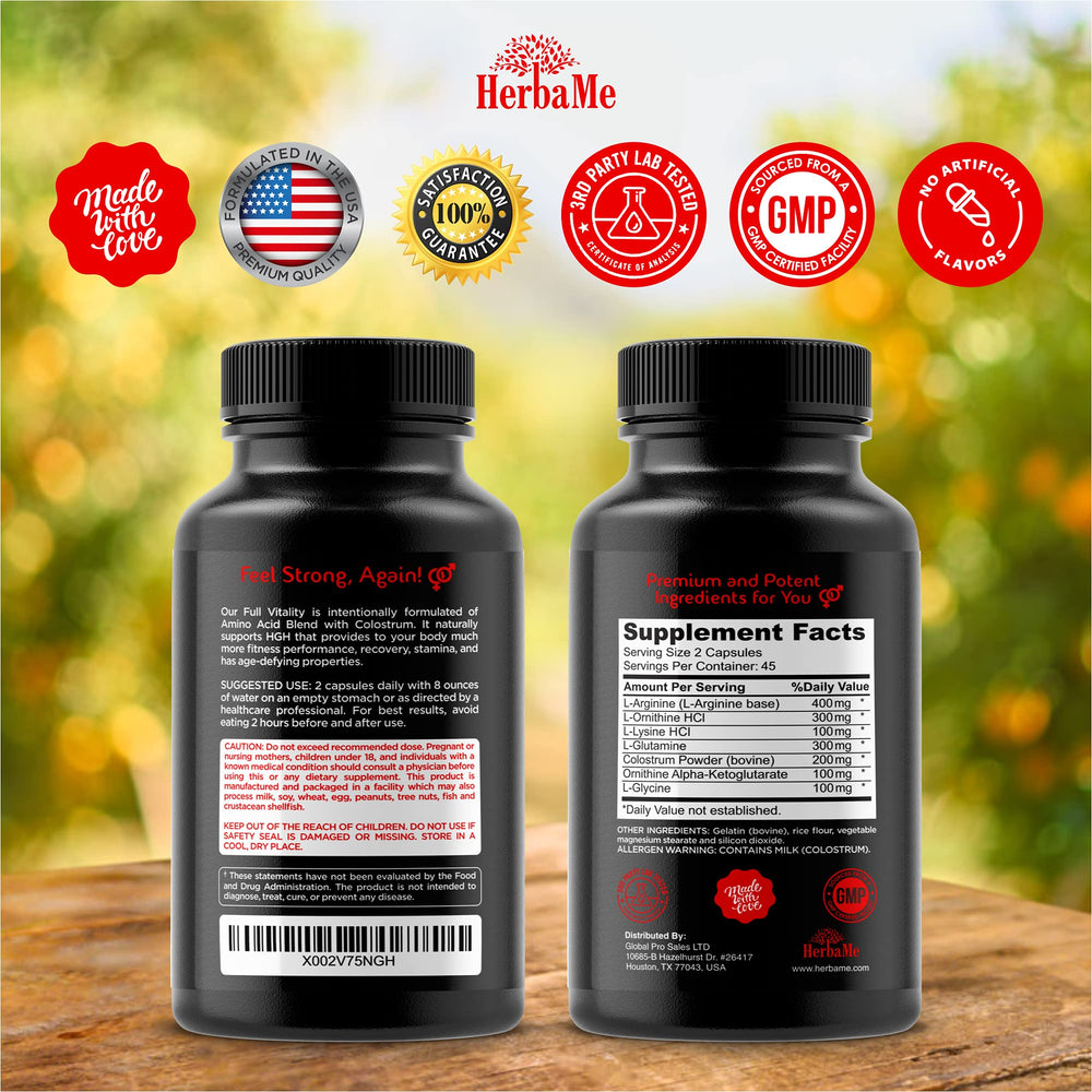 Close-up of HerbaMe HGH capsules showing easy-to-swallow design for daily use.