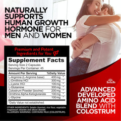 Ingredients label highlighting amino acids and colostrum in the HerbaMe formula.