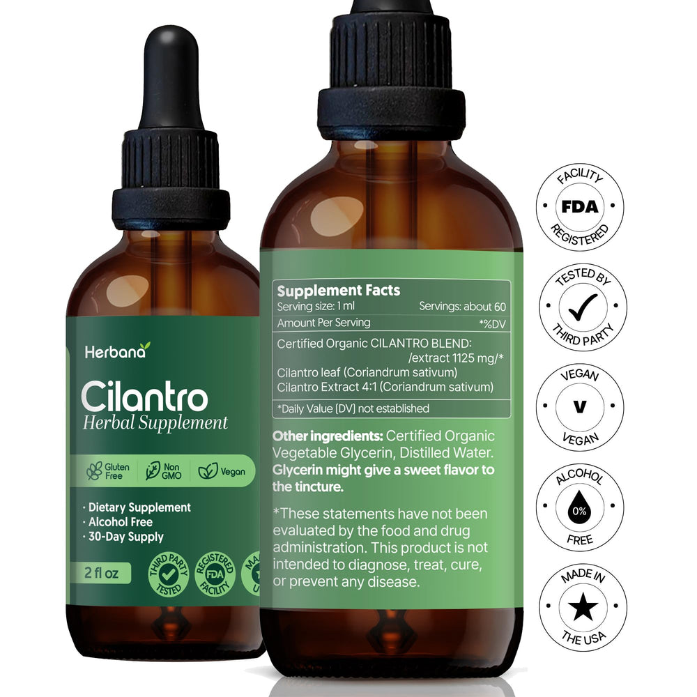 HERBANA Cilantro Drops with dropper for easy daily use.