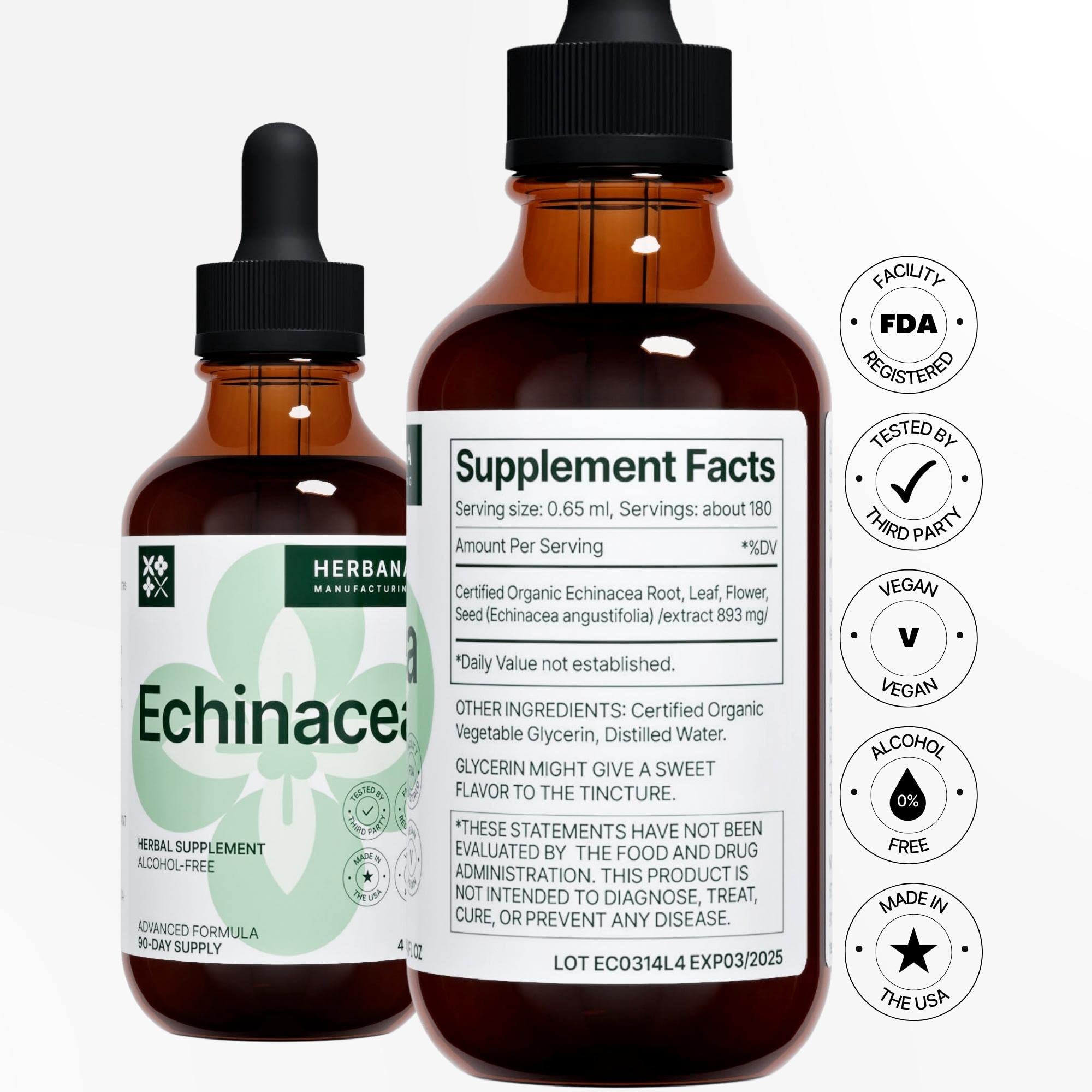 HERBANA Echinacea drops tincture ready for use with water or juice.
