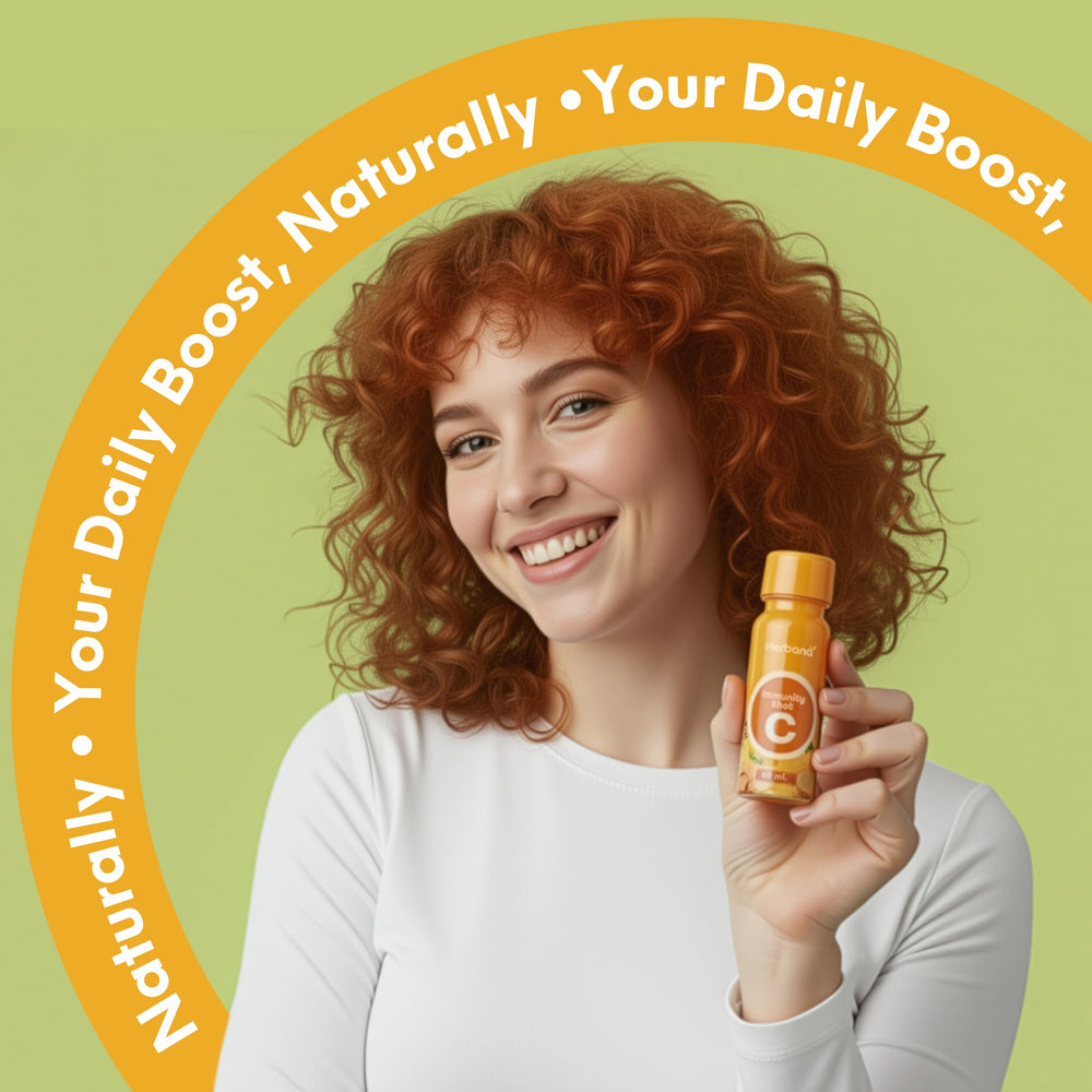 Herbana Immunity Shot ginger-turmeric juice close-up highlighting natural wellness