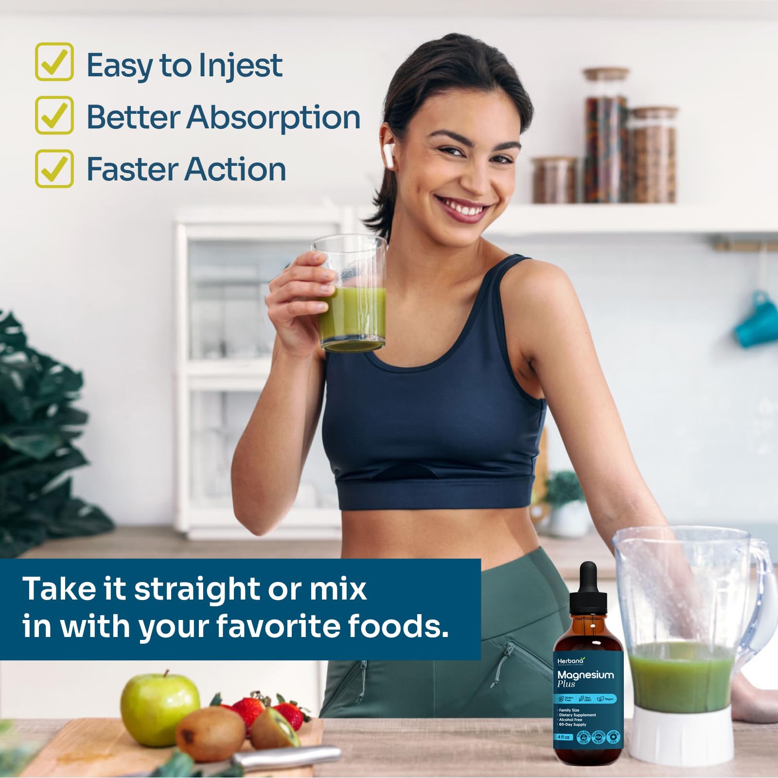 Herbana Magnesium Complex Plus uses apple juice base for natural taste.