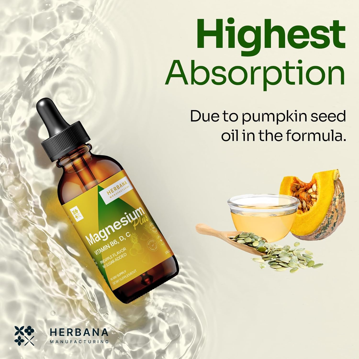 Herbana Magnesium Drops mixed with water or juice for quick serving.