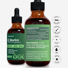 HERBANA cilantro leaf drops front label helps you identify quality.