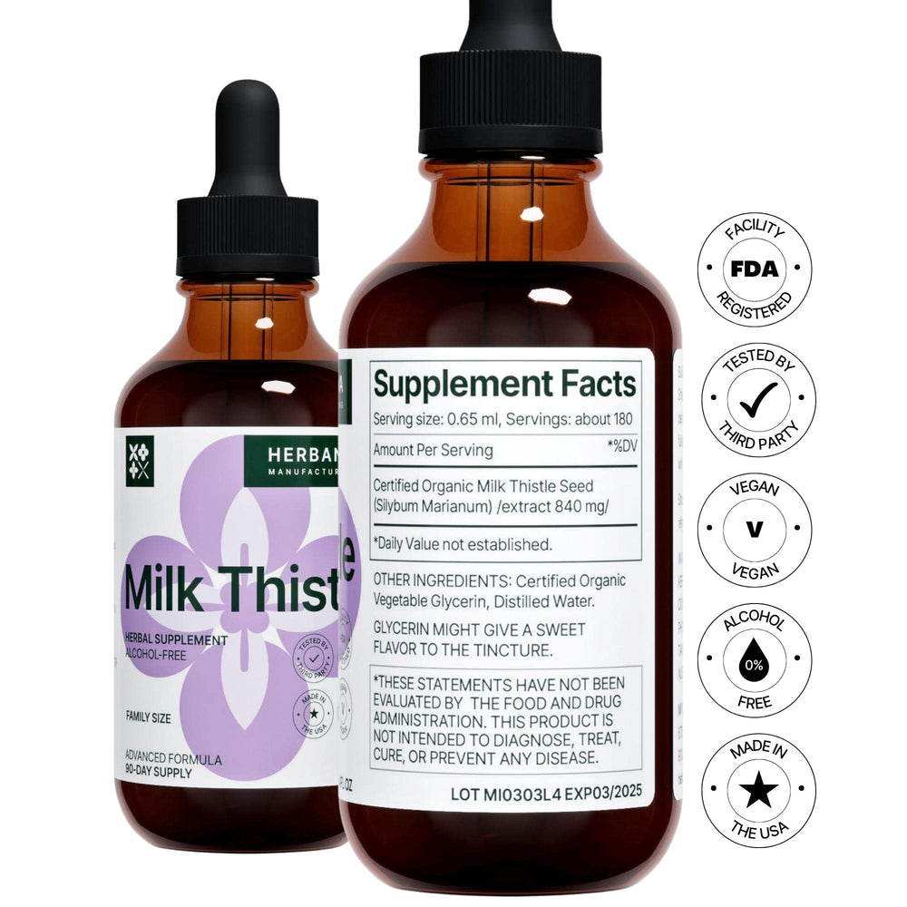 Herbana Milk Thistle dropper dispensing drops for easy mixing in water