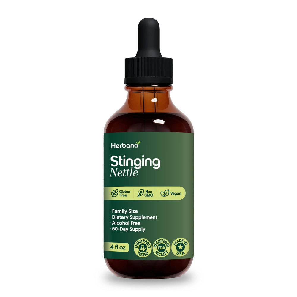 HERBANA Nettle extract bottle with clear label for premium quality.