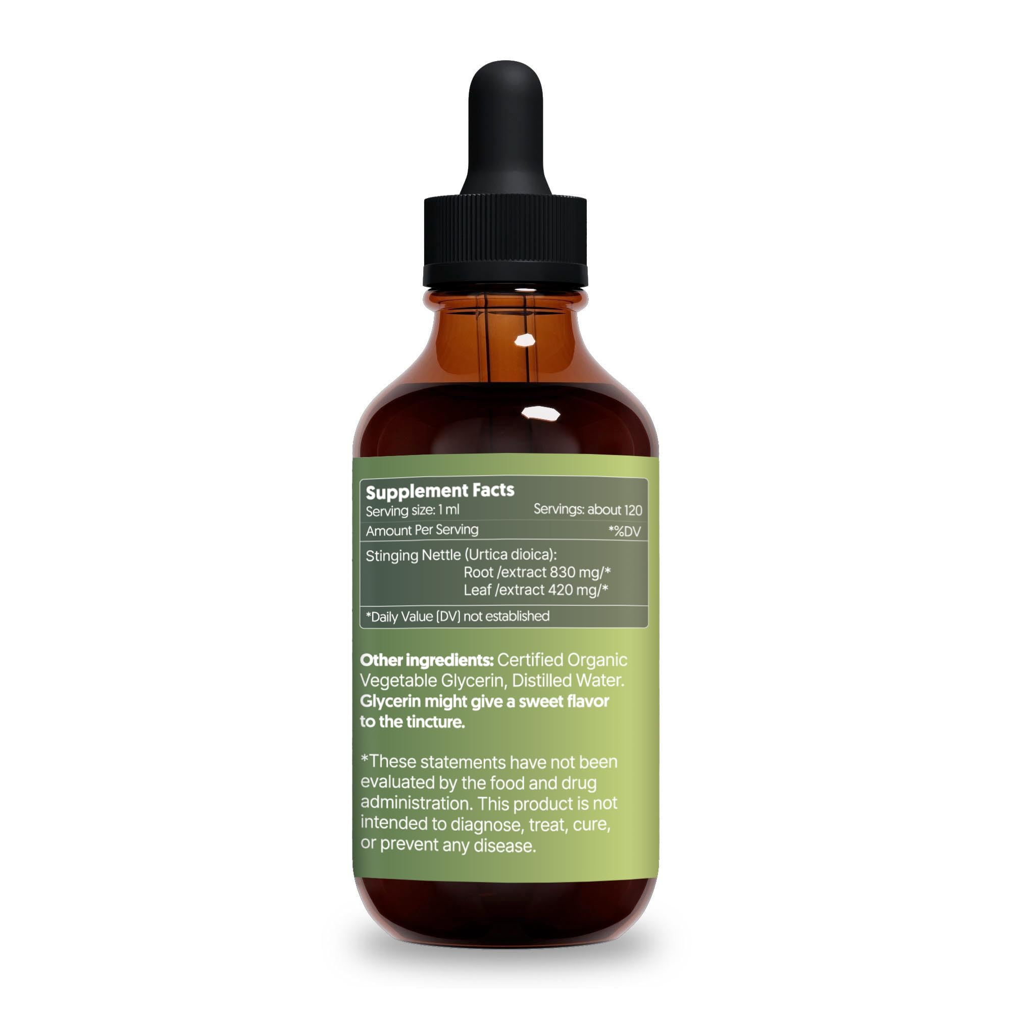 HERBANA Organic nettle leaf tincture highlighting natural nutrients.