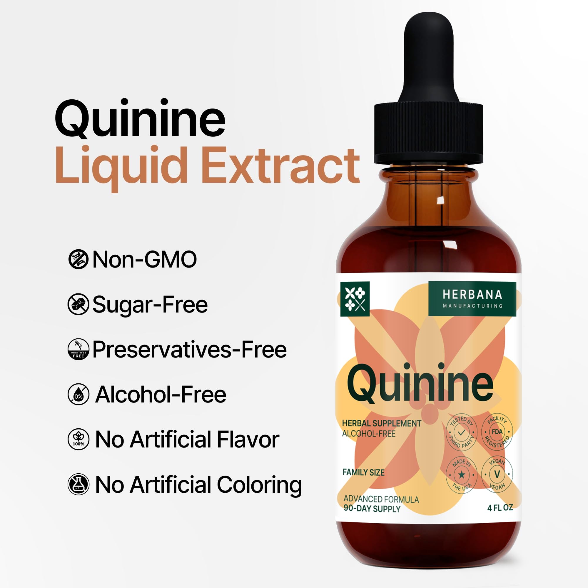 Herbana Quinine dropper dispensing into glass for fast absorption.