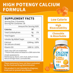 Herbance calcium citrate gummies close-up shows a tasty sugar-free orange gummy for daily use.