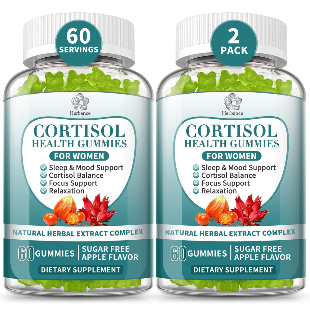 Herbance Cortisol Gummies bottle front promotes natural balance and a calm mood.