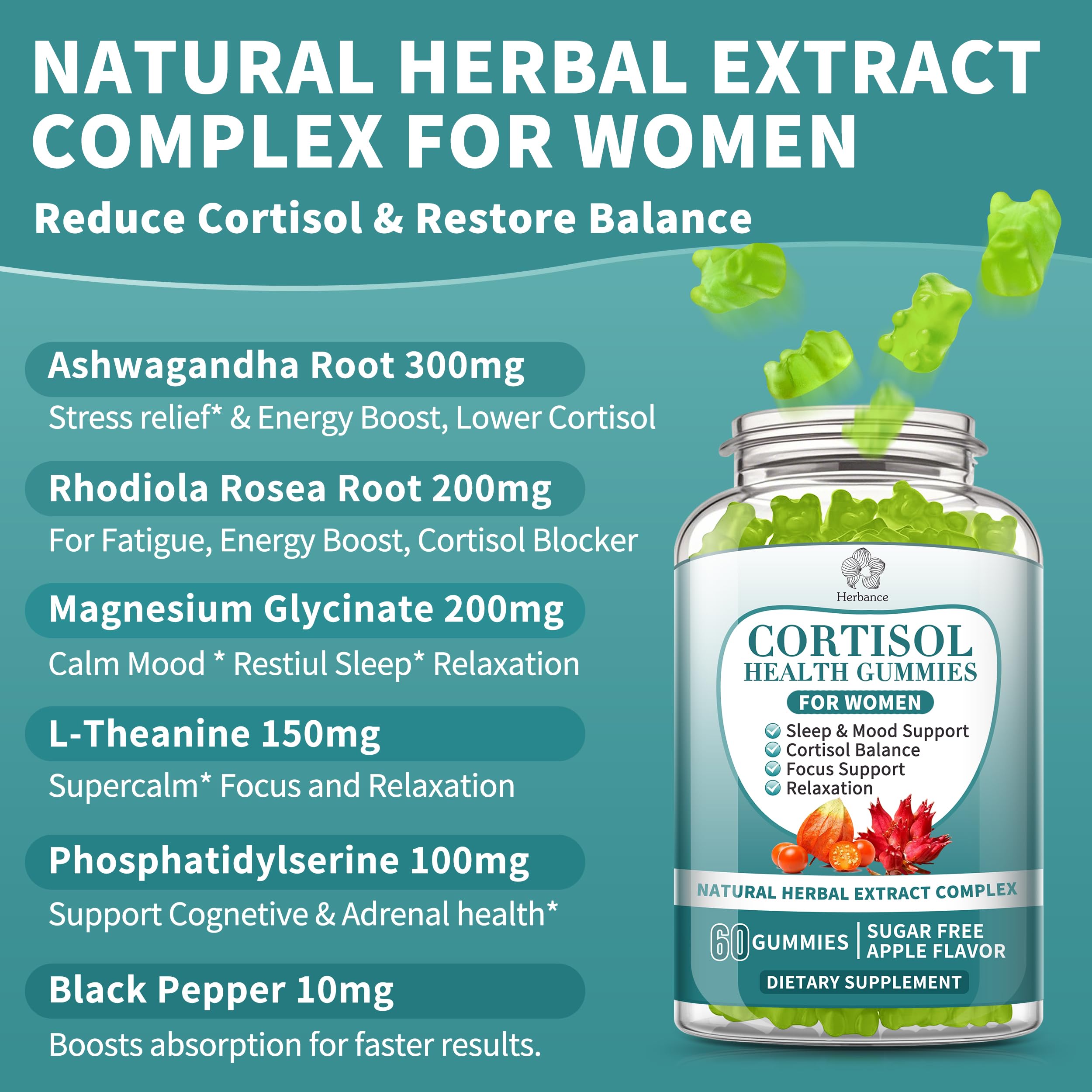 Herbance Cortisol Gummies packaging display ideal for online and in-store shoppers.