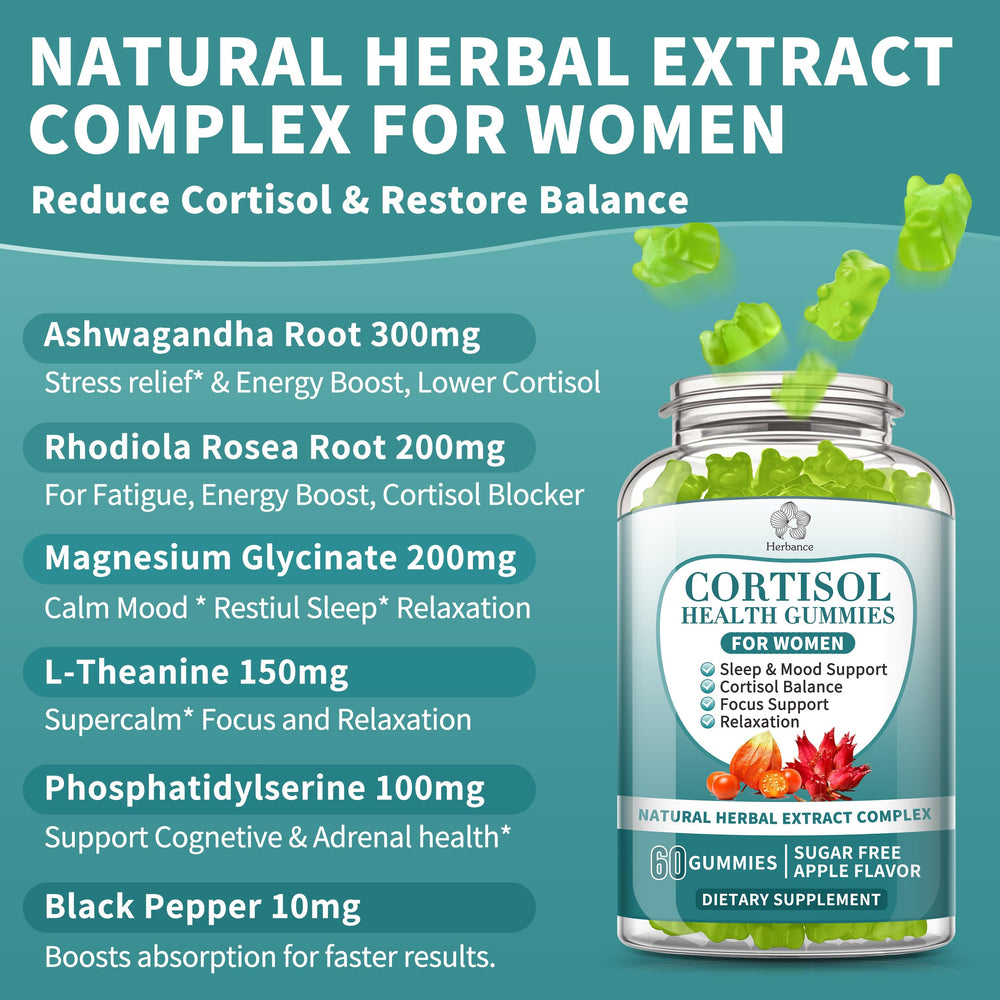 Herbance Cortisol Gummies packaging display ideal for online and in-store shoppers.