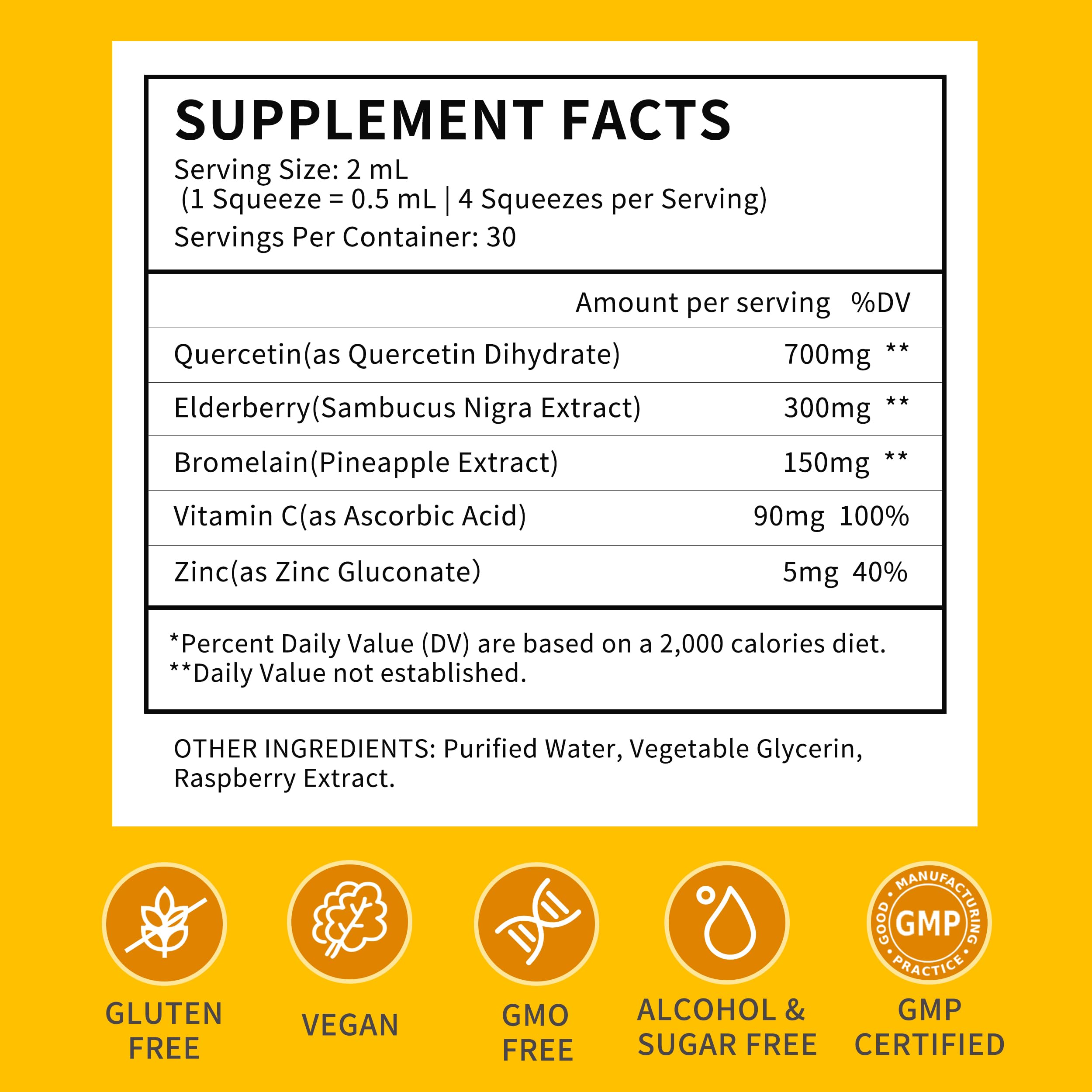 Herbance quercetin bromelain liquid drops dropper enables on-the-go dosing with improved absorption.