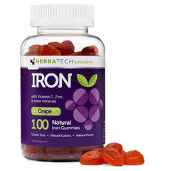 Herbatech Iron Gummies grape bottle image; convenient daily multivitamin.