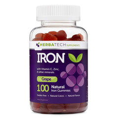 Herbatech Iron Gummies label; vegan and USA-made for trusted nutrition.