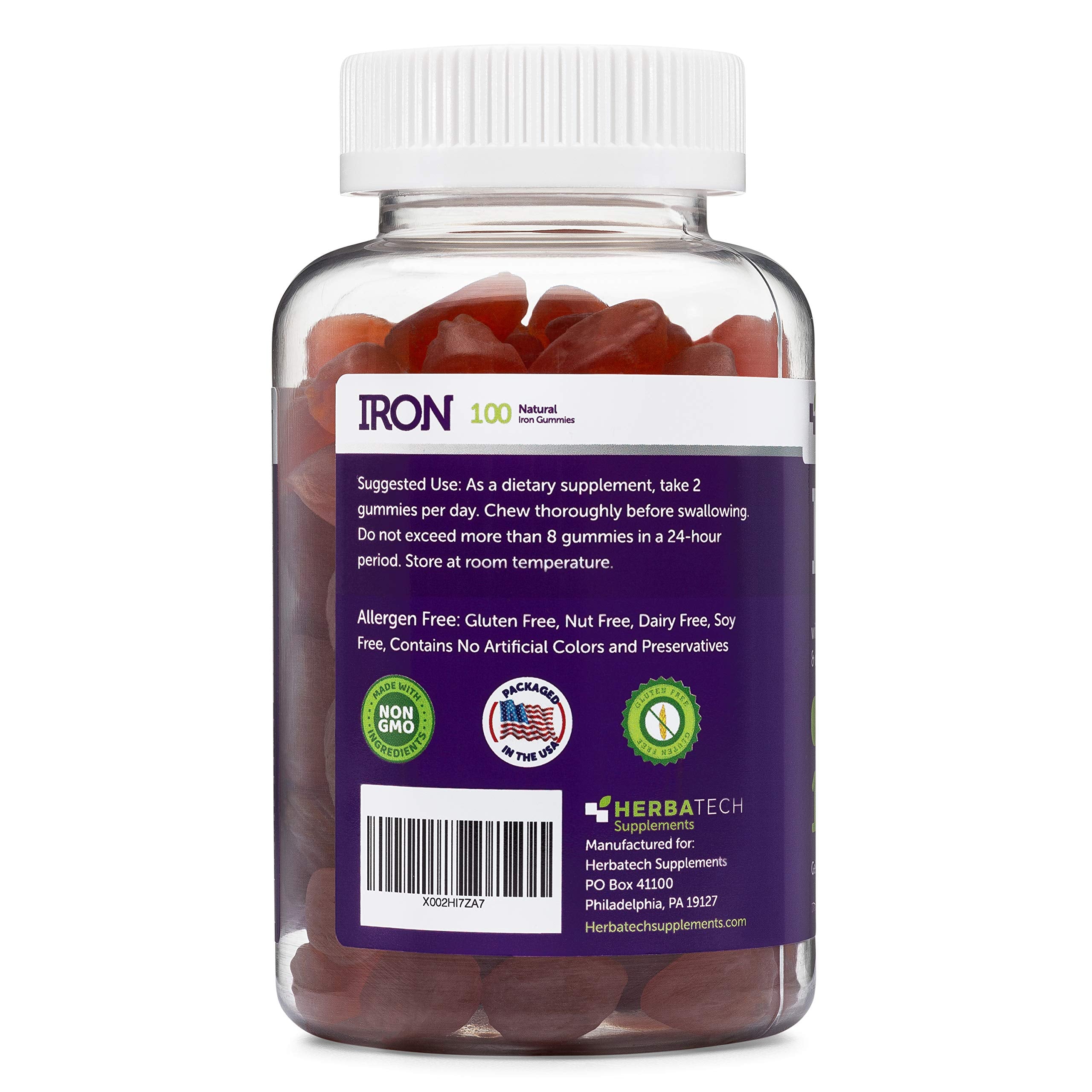 Herbatech Iron Gummies serving spoon; easy daily dosing during busy mornings.