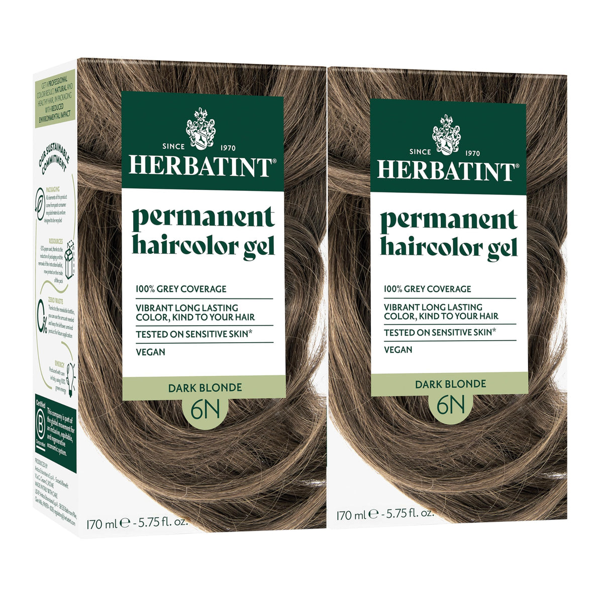 Herbatint 6N dark blonde packaging highlights eco-friendly design for home coloring.