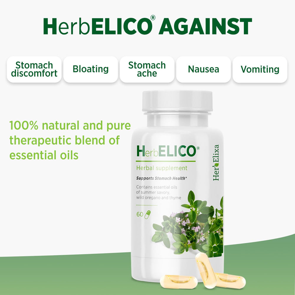 HerbELICO packaging label highlights natural gluten-free features.