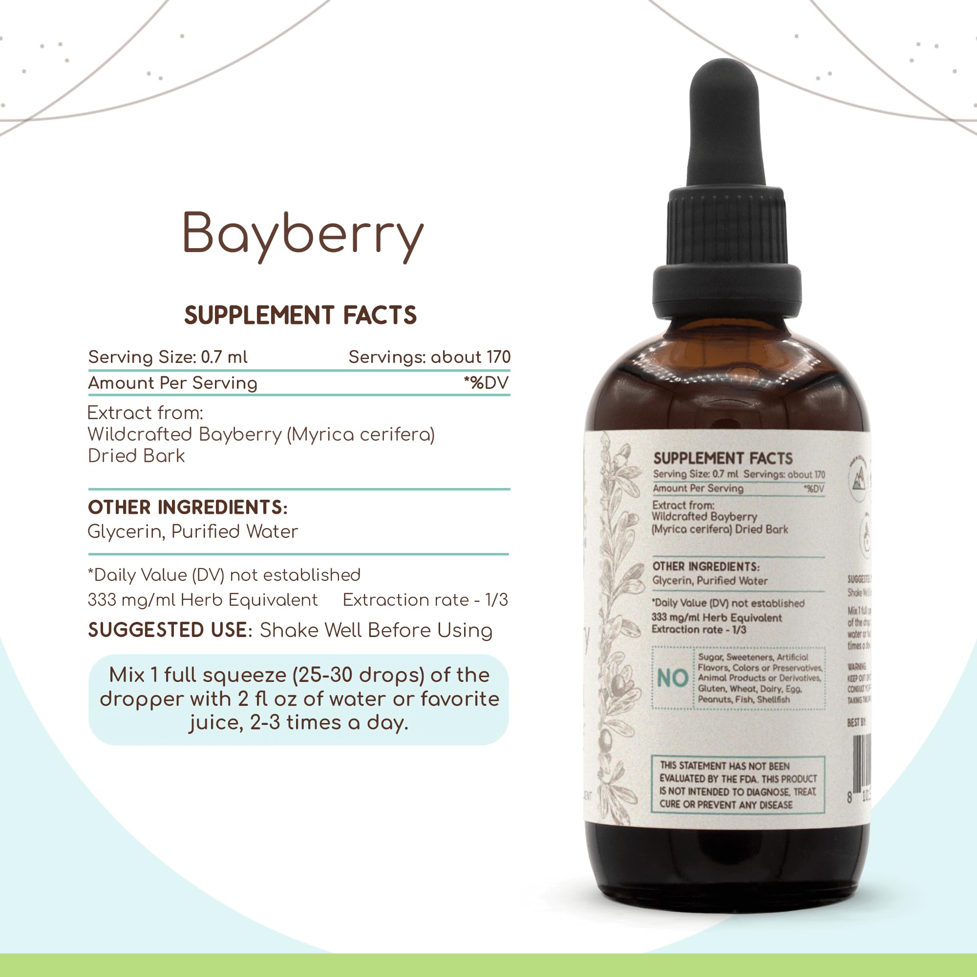 HerbEra Bayberry tincture drops close-up focusing on the bottle