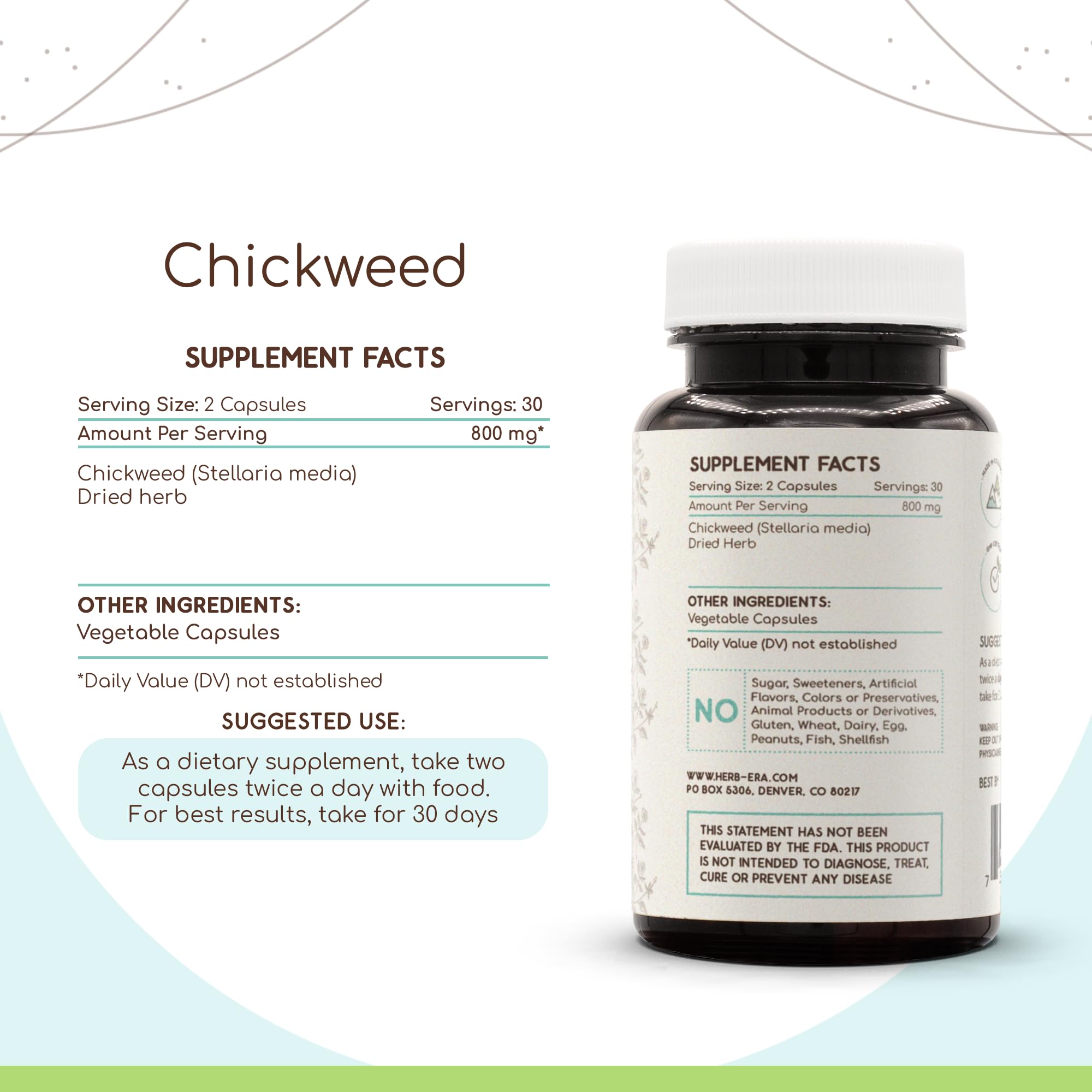 HerbEra Chickweed dried herb packaging highlighting natural sourcing