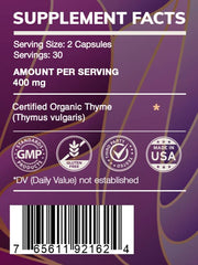 HerbEra Earth's Love Thyme capsules with packaging showing a convenient, high-potency daily option.