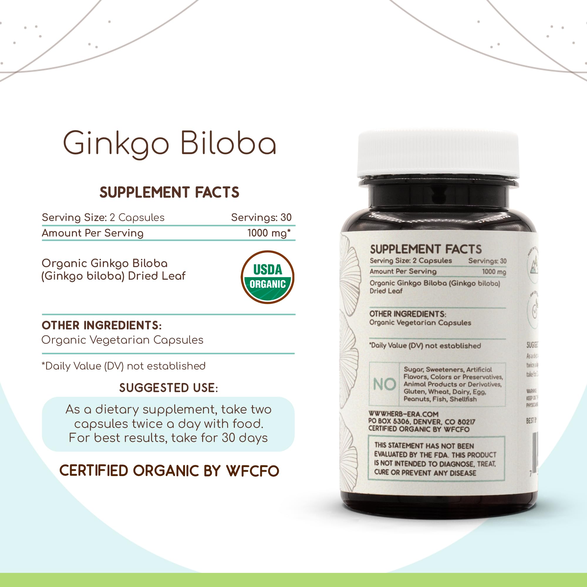 HerbEra Ginkgo Biloba dried leaf material highlighting organic quality.