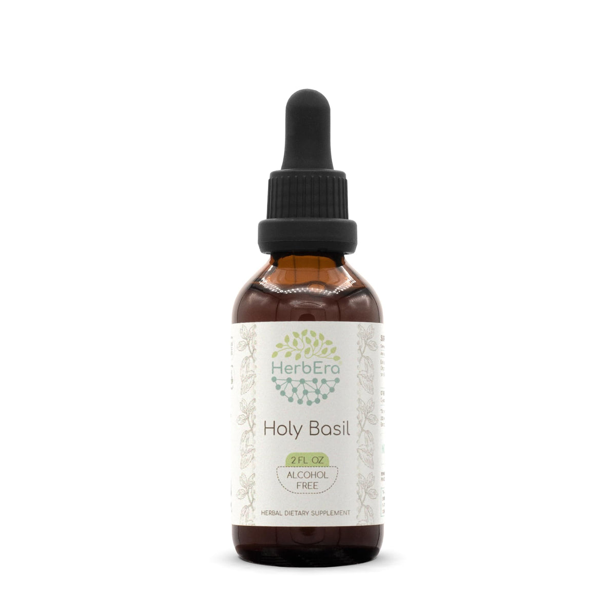 HerbEra Holy Basil B60 bottle label showing alcohol-free tincture