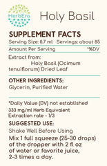 HerbEra Holy Basil B60 ingredients panel highlights verified herb identity