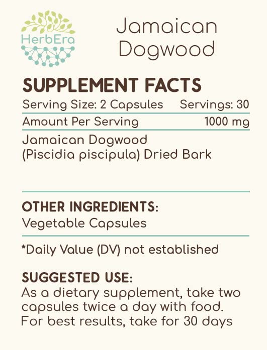 HerbEra Jamaican Dogwood bottle with label, signaling trusted quality and purity.