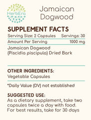 HerbEra Jamaican Dogwood bottle with label, signaling trusted quality and purity.