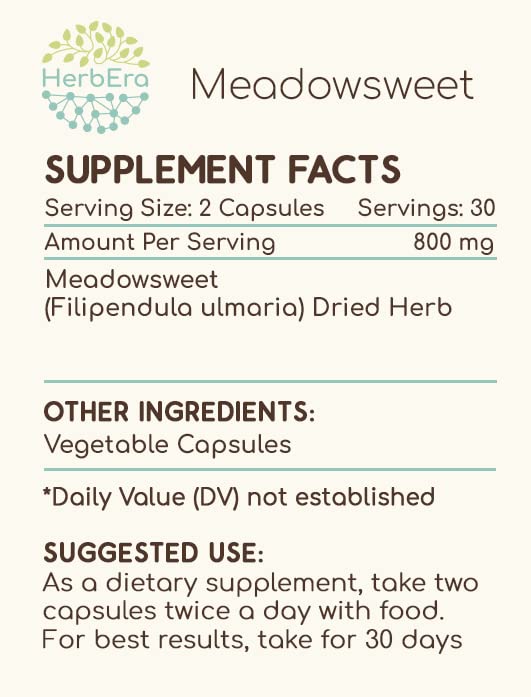 HerbEra Meadowsweet capsules ready for daily wellness routine