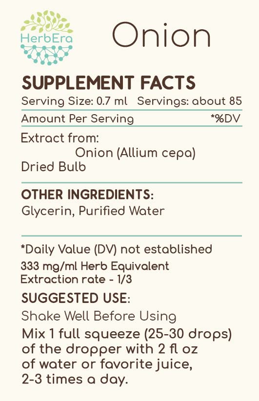 HerbEra Onion B60 tincture label, authenticity badge highlights verified herb identity
