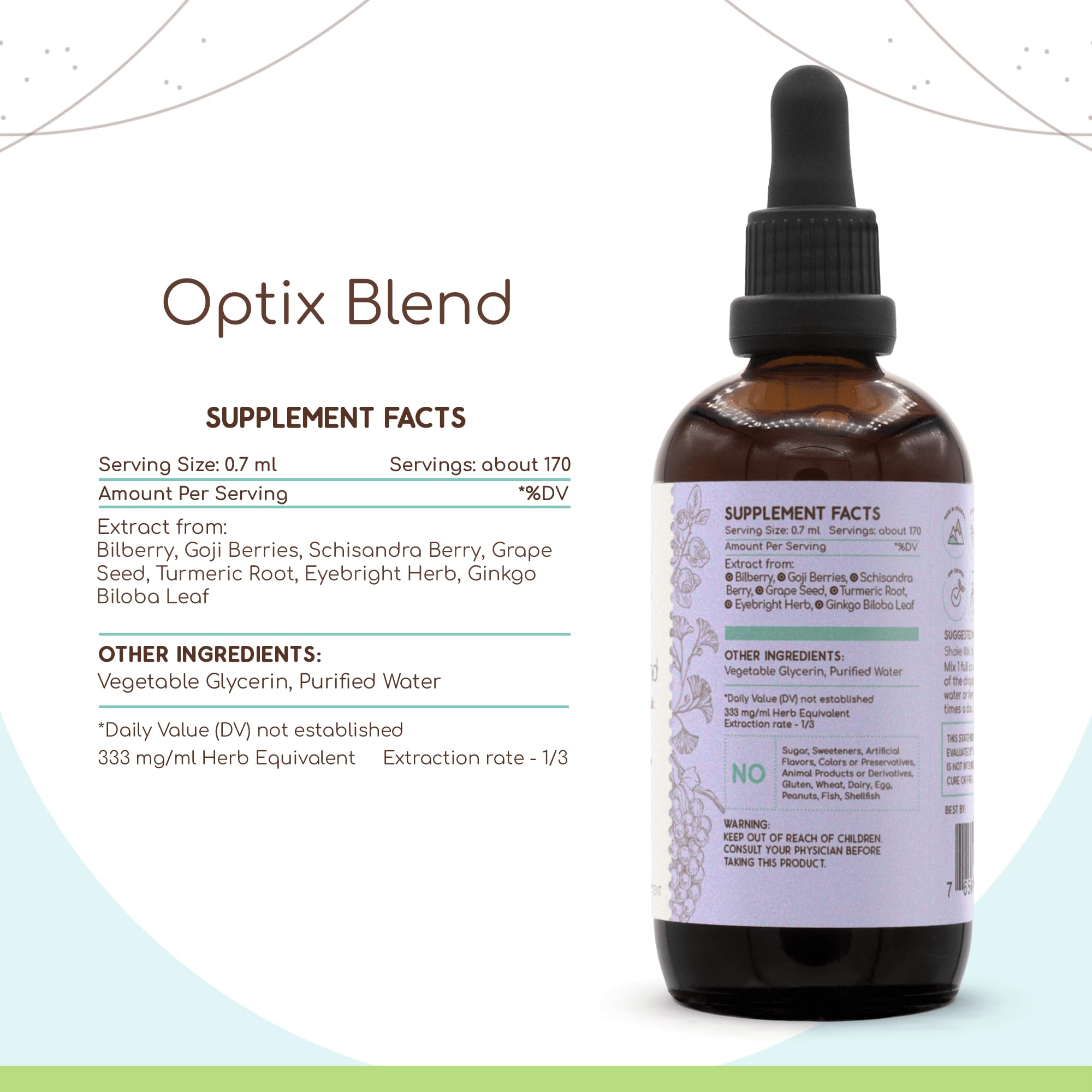 HerbEra Optix Blend B120 goji-bottle suggests daily antioxidant support for eyes.