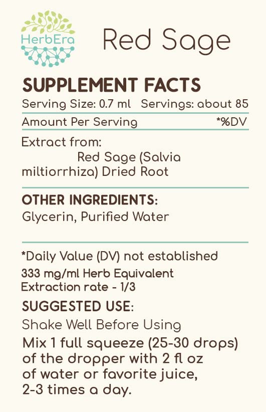 Amber bottle shows premium, alcohol-free Red Sage extract.