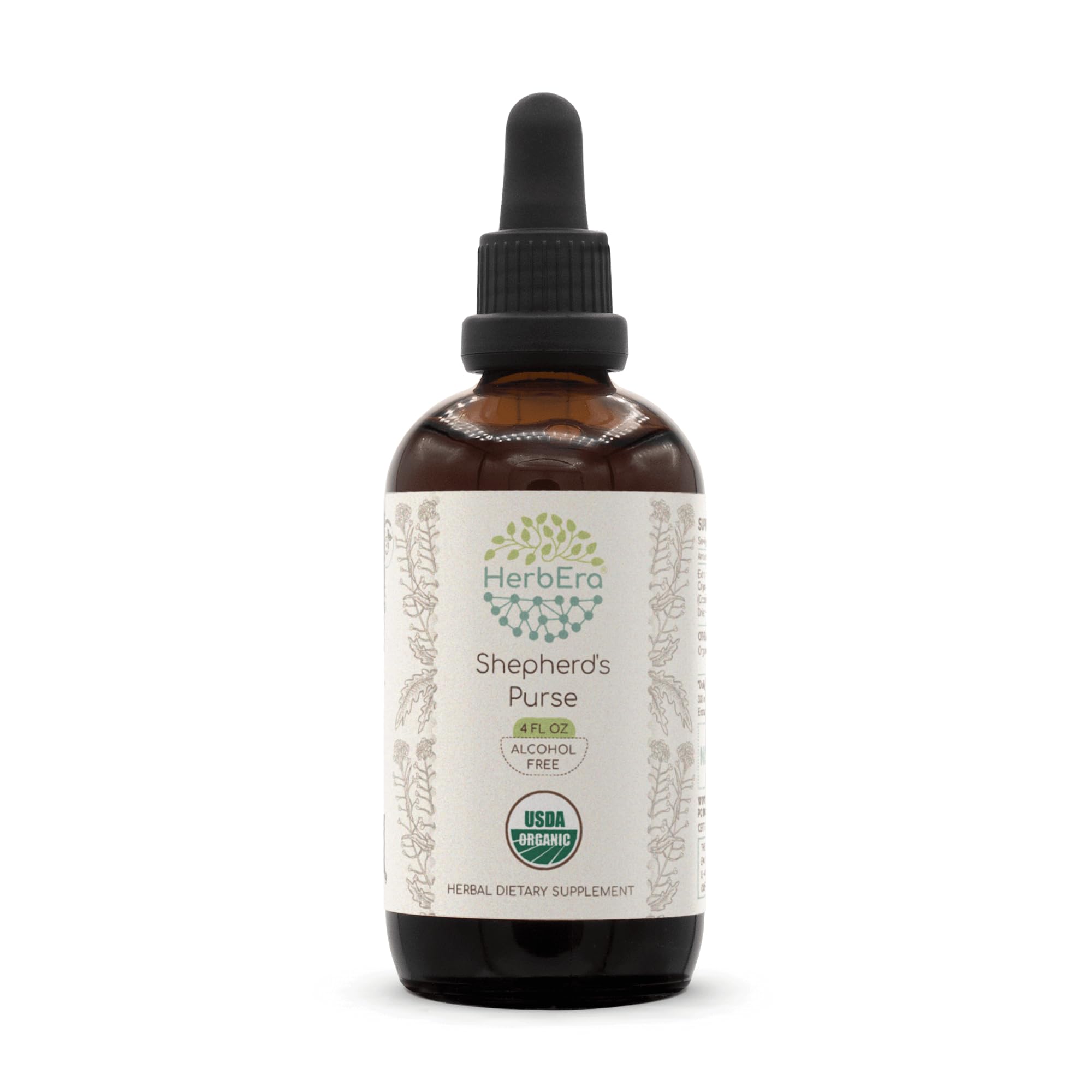 HerbEra Shepherd's Purse tincture bottle with alcohol-free extract for easy daily use.