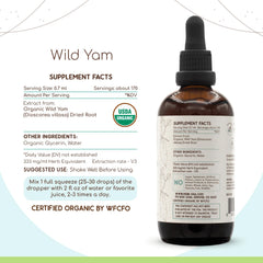 Close-up of HerbEra Wild Yam B120 label showing organic status