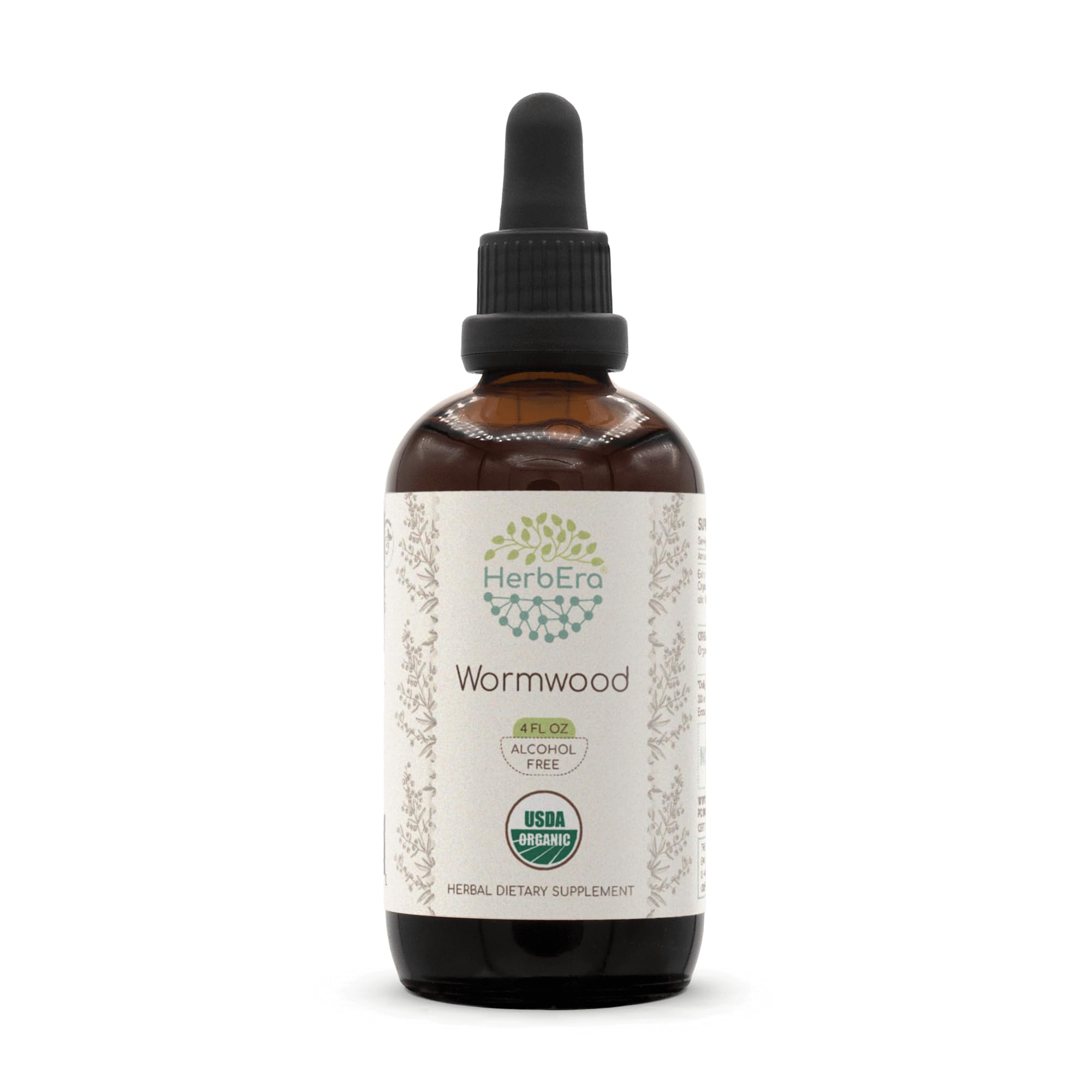 HerbEra Wormwood B120 bottle close-up highlighting organic tincture purity.