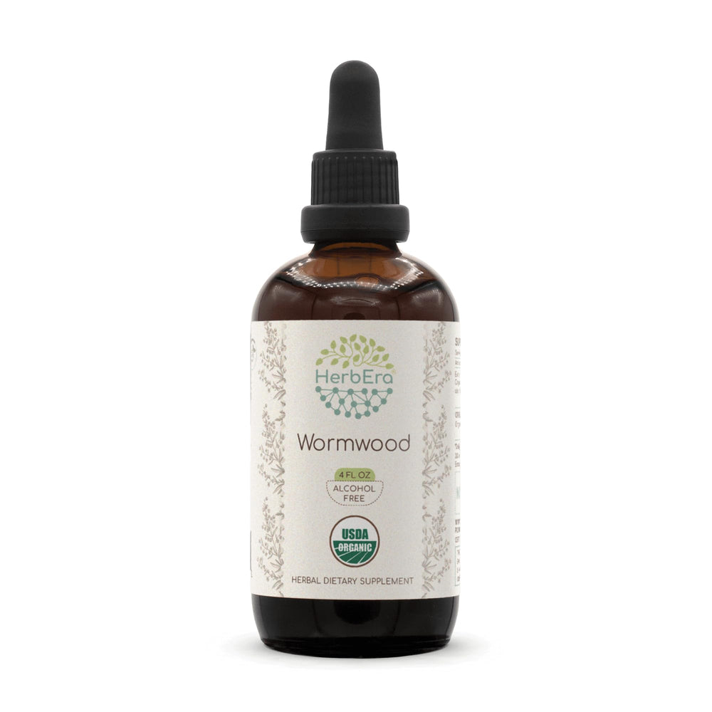 HerbEra Wormwood B120 bottle close-up highlighting organic tincture purity.