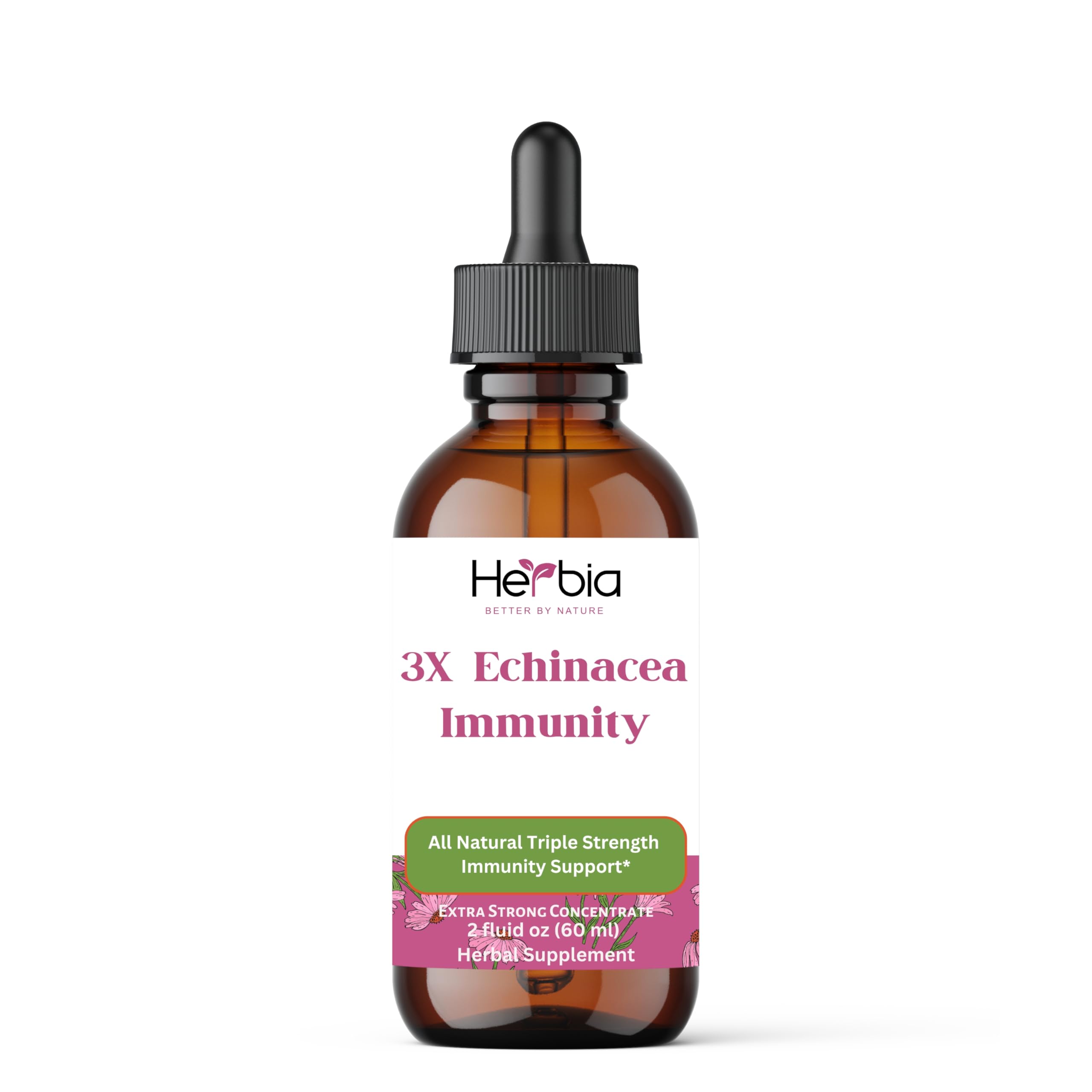 HERBIA 3X Echinacea bottle with dropper for easy daily dosing.