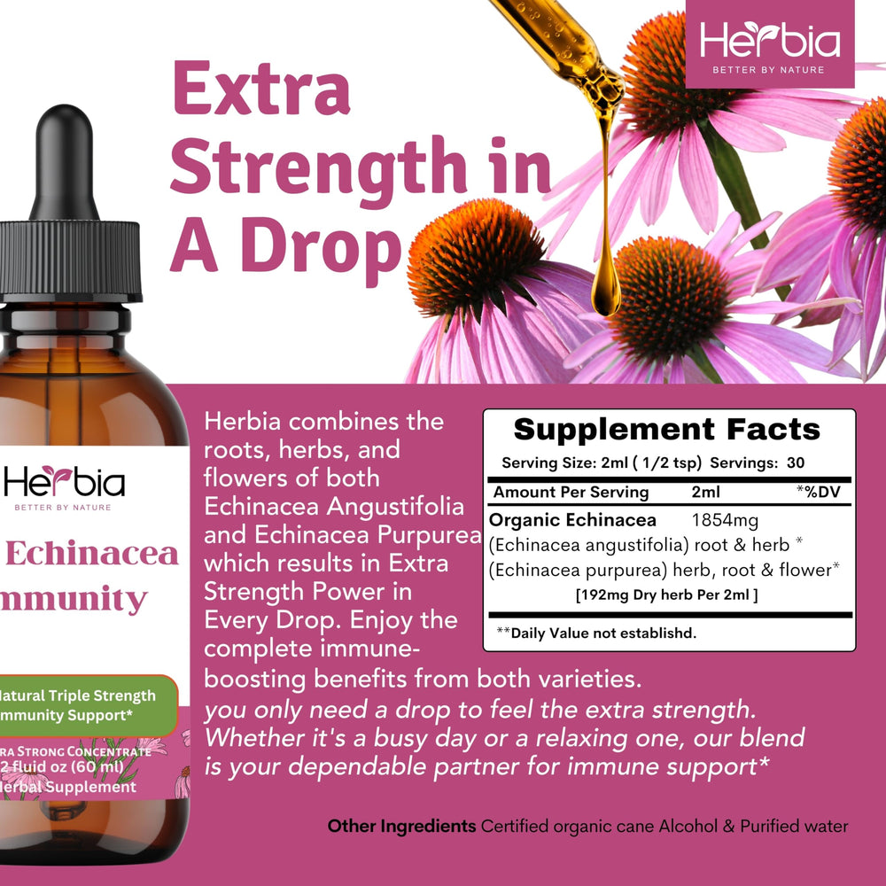 HERBIA echinacea roots, herbs, and flowers for immune support.